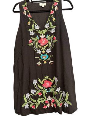 Umgee Boho Sleeveless Embroidered Mini Dress